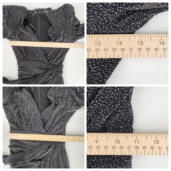 AQUA Metallic Faux Wrap Mini Cocktail and Party Dress Size 0 Black / Silver - Picture 7 of 8